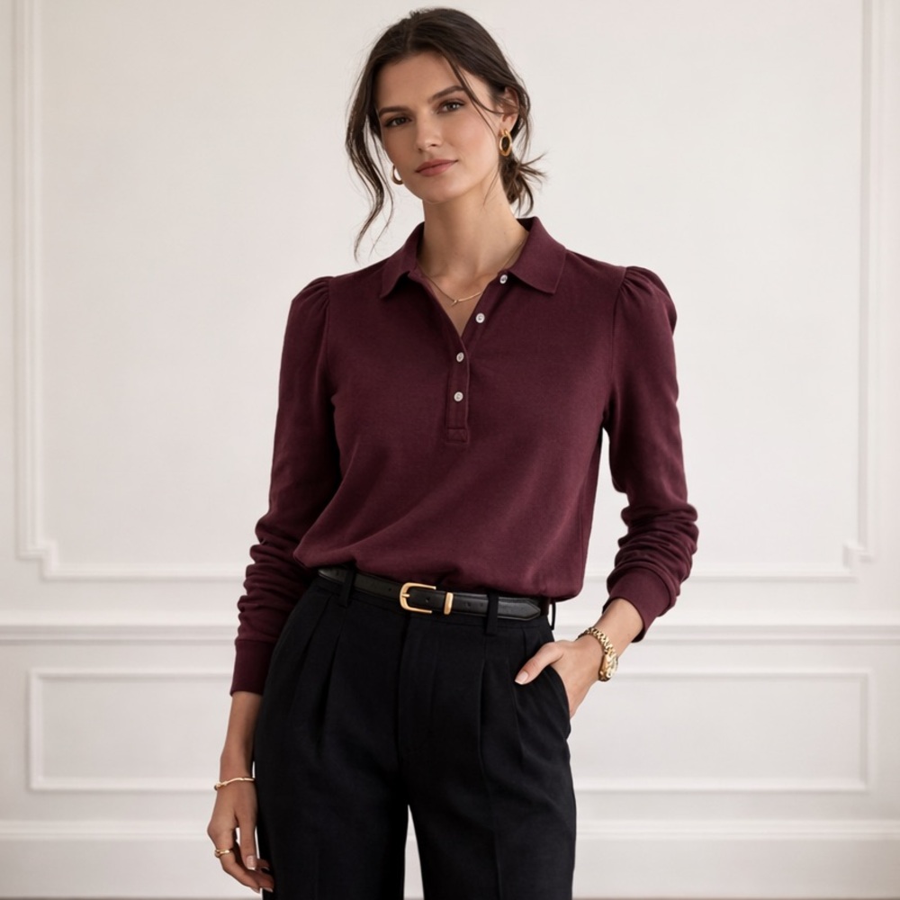 Tuckernuck Puff Sleeve Peggy Polo Plum Purple in Winetasting Size Small NWT